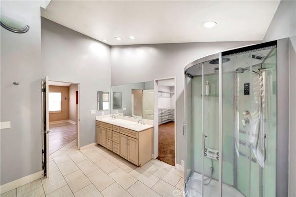 Bathroom, Glass Shower, Interior, Recessed Lighting, Wood Texture Flooring