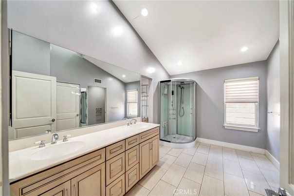 Bathroom, Dual Sink Vanities, Glass Shower, Interior, Recessed Lighting