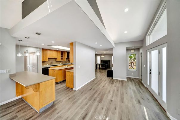 Interior, Kitchen, Pendant Lights, Recessed Lighting, Wood Texture Flooring