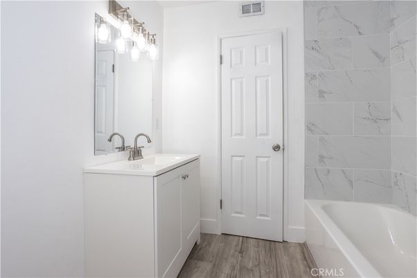 Bathroom, Interior, Marble Walls, Wood Texture Flooring