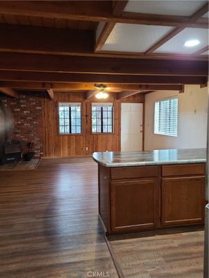 Interior, Recessed Lighting, Stone Walls, Wooden Beams, Wood Texture Flooring
