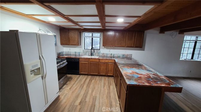 Interior, Kitchen, Recessed Lighting, Wooden Beams, Wood Texture Flooring