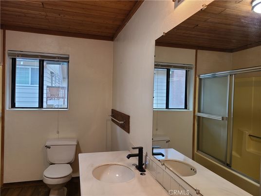 Bathroom, Dual Sink Vanities, Glass Shower, Interior, Wooden Ceilings