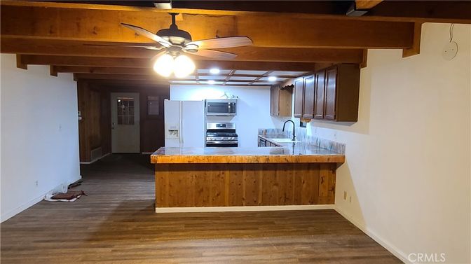 Interior, Kitchen, Stainless Steel Appliances, Wooden Beams, Wood Texture Flooring