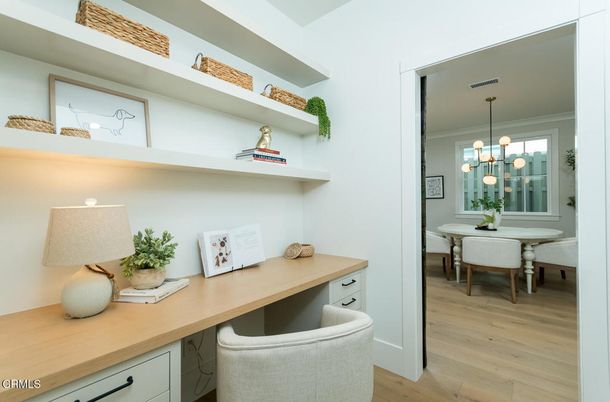 Home Office, Interior, Pendant Lights, Wood Texture Flooring