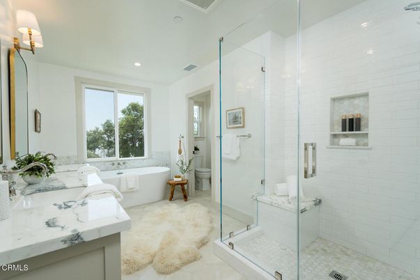 Bathroom, Free Standing Baths, Glass Shower, Interior, Recessed Lighting