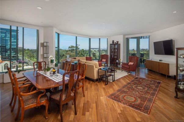 Dining room, Interior, Living room, Recessed Lighting, Wood Texture Flooring