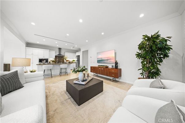 Interior, Kitchen, Living room, Recessed Lighting, Stainless Steel Appliances, Wood Texture Flooring
