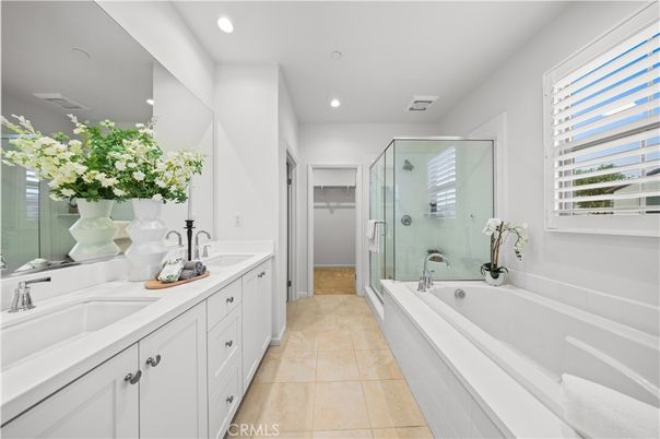 Bathroom, Dual Sink Vanities, Glass Shower, Interior, Recessed Lighting