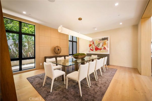 Dining room, Interior, Pendant Lights, Recessed Lighting, Wood Texture Flooring
