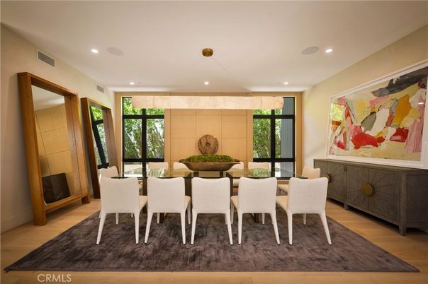 Dining room, Interior, Recessed Lighting, Wood Texture Flooring