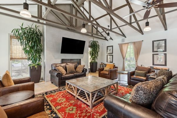 Fireplace, Interior, Living room, Pendant Lights, Wooden Beams