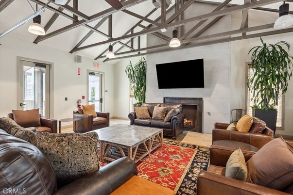 Fireplace, Interior, Living room, Pendant Lights, Wooden Beams