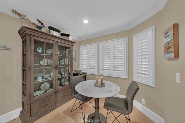Dining room, Interior, Recessed Lighting, Wood Texture Flooring