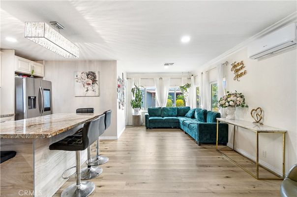 Interior, Kitchen, Living room, Recessed Lighting, Stainless Steel Appliances, Wood Texture Flooring