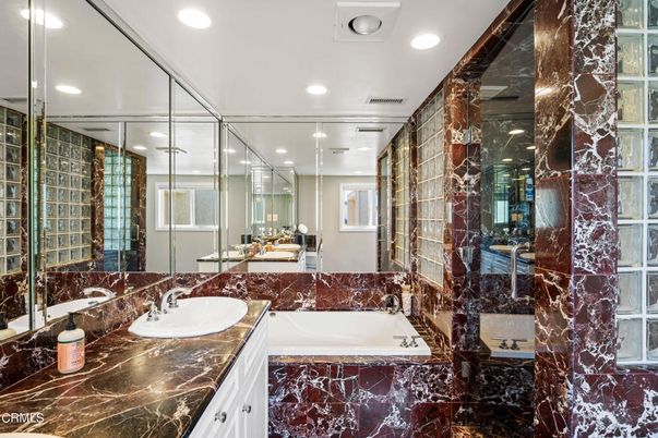 Bathroom, Dual Sink Vanities, Glass Shower, Interior, Recessed Lighting