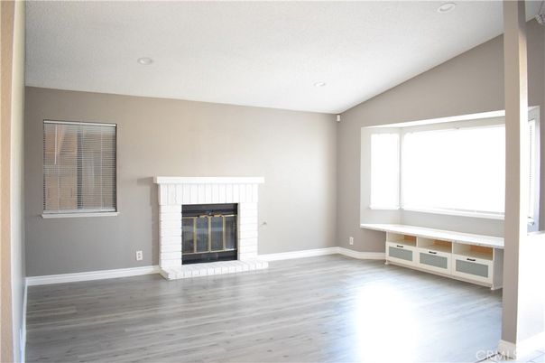 Empty room, Fireplace, Interior, Recessed Lighting, Wood Texture Flooring