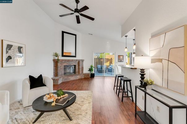 Fireplace, Interior, Pendant Lights, Wood Texture Flooring