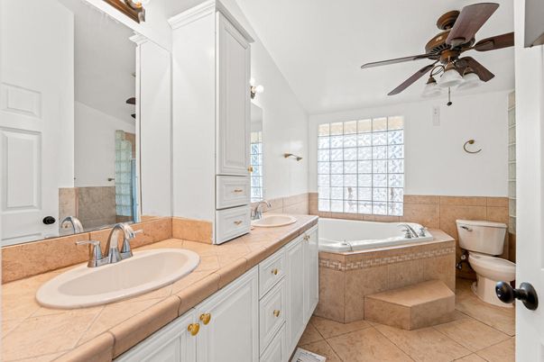Bathroom, Dual Sink Vanities, Interior, Tile Countertops