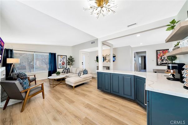 Interior, Kitchen, Living room, Recessed Lighting, Wood Texture Flooring