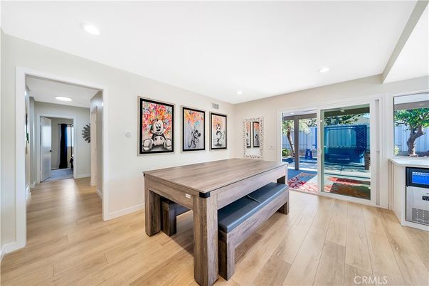 Dining room, Interior, Recessed Lighting, Wood Texture Flooring