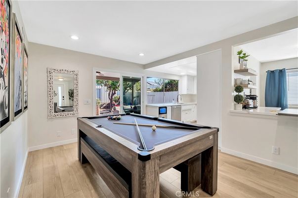 Billiard Table, Game Room, Interior, Kitchen, Recessed Lighting, Wood Texture Flooring