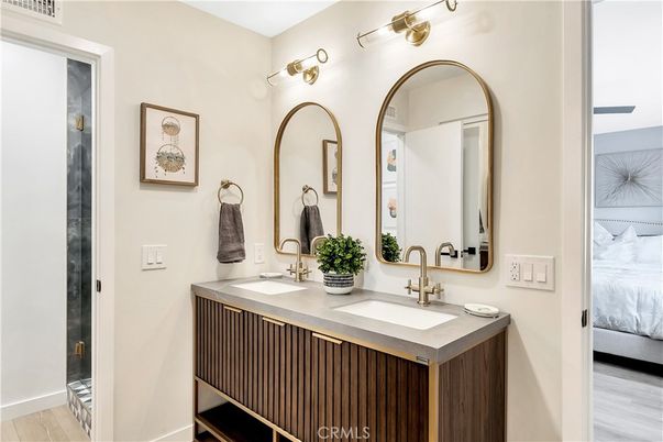 Bathroom, Bedroom, Dual Sink Vanities, Interior, Wood Texture Flooring