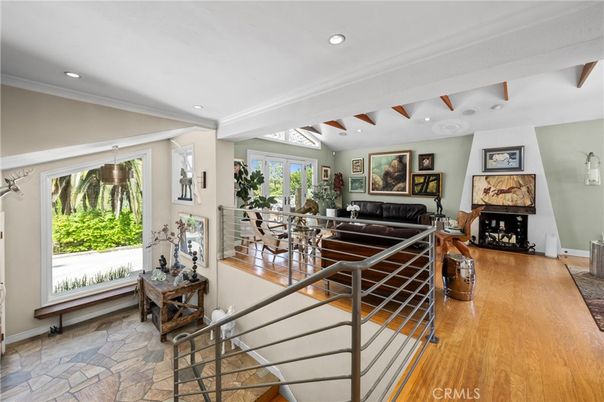 Fireplace, Interior, Living room, Recessed Lighting, Wooden Beams, Wood Texture Flooring