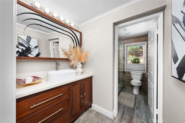Bathroom, Glass Shower, Interior, Wood Texture Flooring