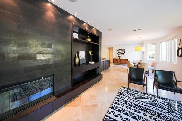 Dining room, Fireplace, Interior, Pendant Lights, Recessed Lighting