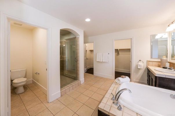 Bathroom, Glass Shower, Interior, Recessed Lighting, Tile Countertops
