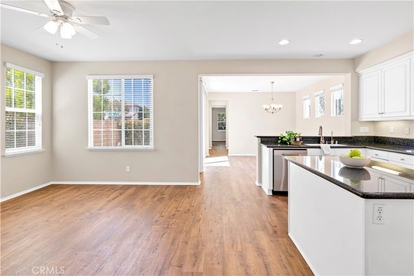 Chandelier, Interior, Kitchen, Recessed Lighting, Wood Texture Flooring