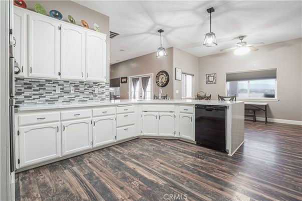 Dining room, Interior, Kitchen, Pendant Lights, Wood Texture Flooring