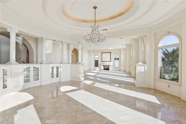 Chandelier, Empty room, Fireplace, Interior, Recessed Lighting
