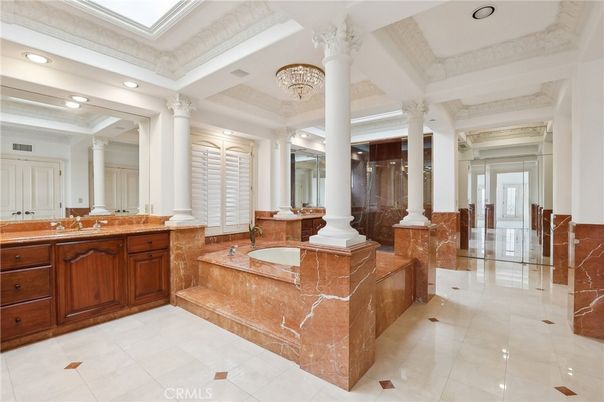 Bathroom, Chandelier, Dual Sink Vanities, Interior, Recessed Lighting