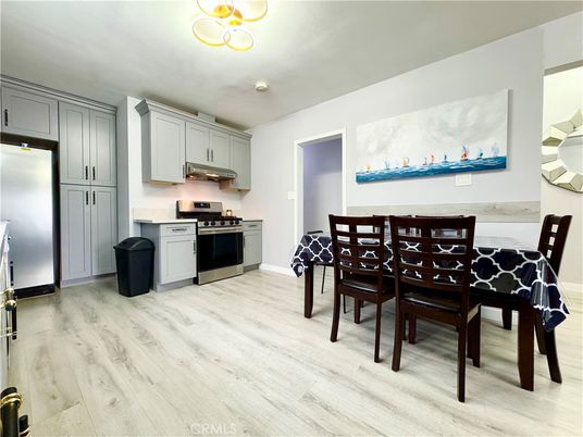 Dining room, Interior, Kitchen, Stainless Steel Appliances, Wood Texture Flooring