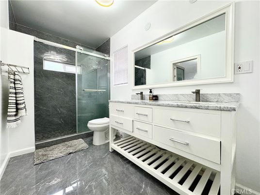 Bathroom, Dual Sink Vanities, Glass Shower, Interior, Marble