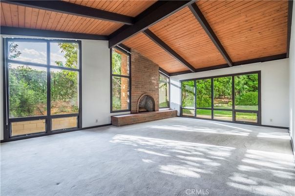 Empty room, Fireplace, Interior, Stone Walls, Wooden Beams, Wooden Ceilings
