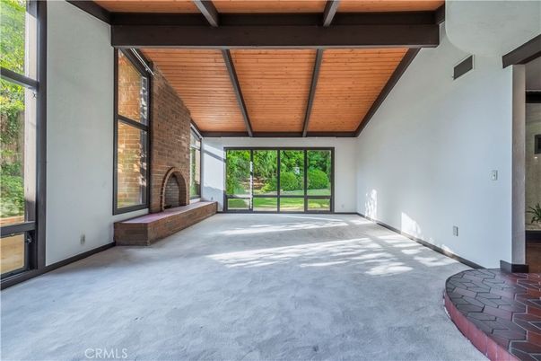 Empty room, Fireplace, Interior, Stone Walls, Wooden Beams, Wooden Ceilings