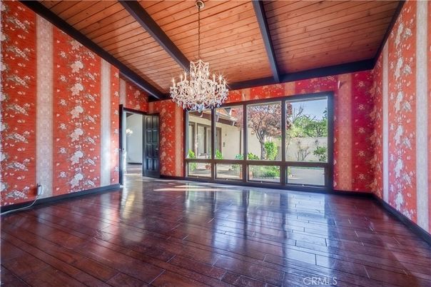 Chandelier, Empty room, Interior, Wooden Beams, Wooden Ceilings, Wood Texture Flooring