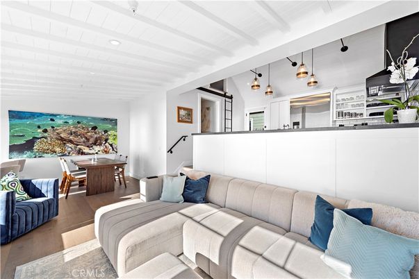 Dining room, Interior, Kitchen, Living room, Pendant Lights, Recessed Lighting, Stainless Steel Appliances, Wood Texture Flooring