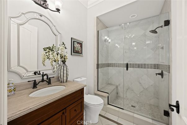 Bathroom, Glass Shower, Interior, Marble Walls, Recessed Lighting