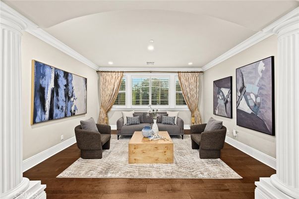 Interior, Living room, Recessed Lighting, Wood Texture Flooring