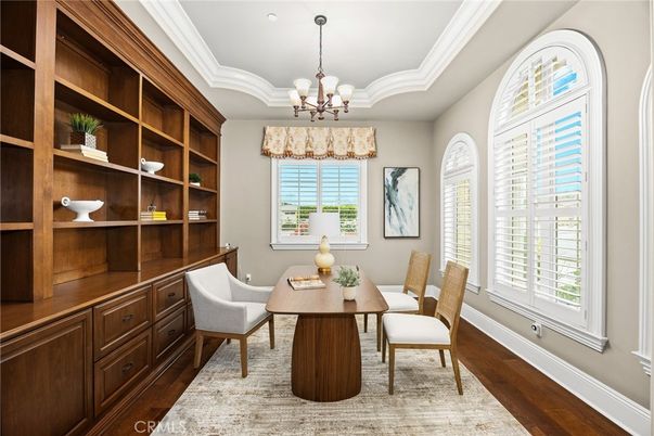 Chandelier, Home Office, Interior, Wood Texture Flooring