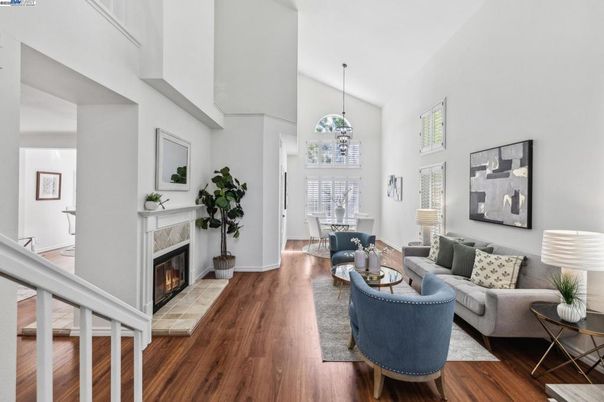 Fireplace, Interior, Living room, Pendant Lights, Wood Texture Flooring