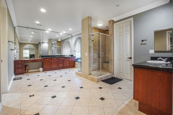 Bathroom, Dual Sink Vanities, Glass Shower, Interior, Recessed Lighting