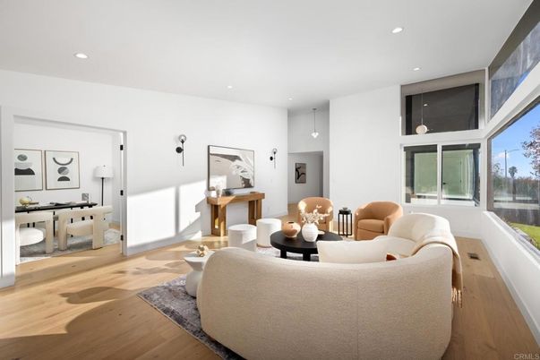 Dining room, Interior, Living room, Pendant Lights, Recessed Lighting, Wood Texture Flooring