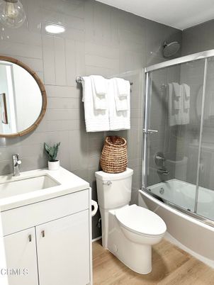 Bathroom, Glass Shower, Interior, Wood Texture Flooring