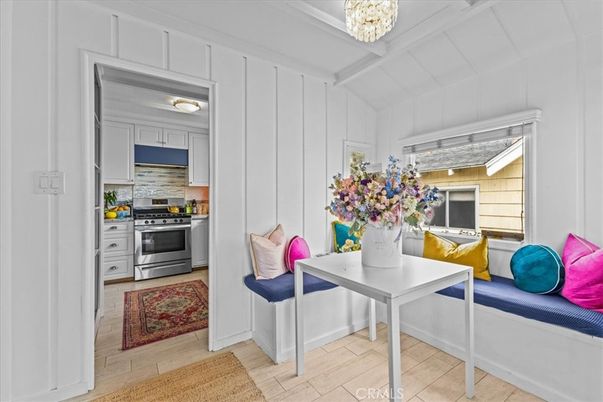 Chandelier, Interior, Kitchen, Stainless Steel Appliances, Wood Texture Flooring