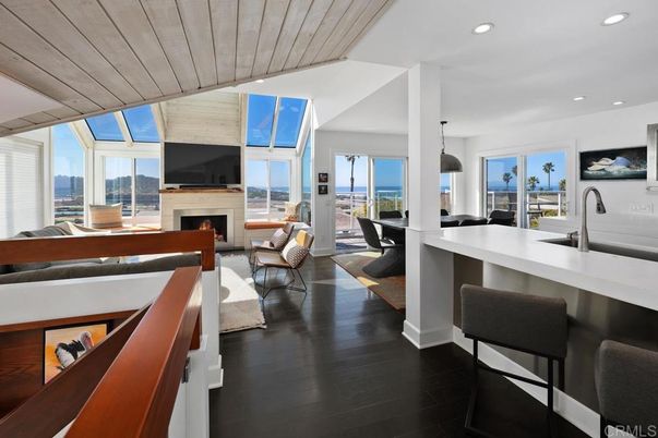Dining room, Fireplace, Interior, Kitchen, Living room, Pendant Lights, Recessed Lighting, Wooden Ceilings, Wood Texture Flooring